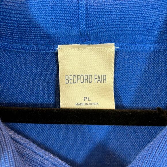 Ladies Bedford Fair Blue Long Sleeve‎ Knit Sweater with Neck Tie Petite Large - Picture 8 of 10